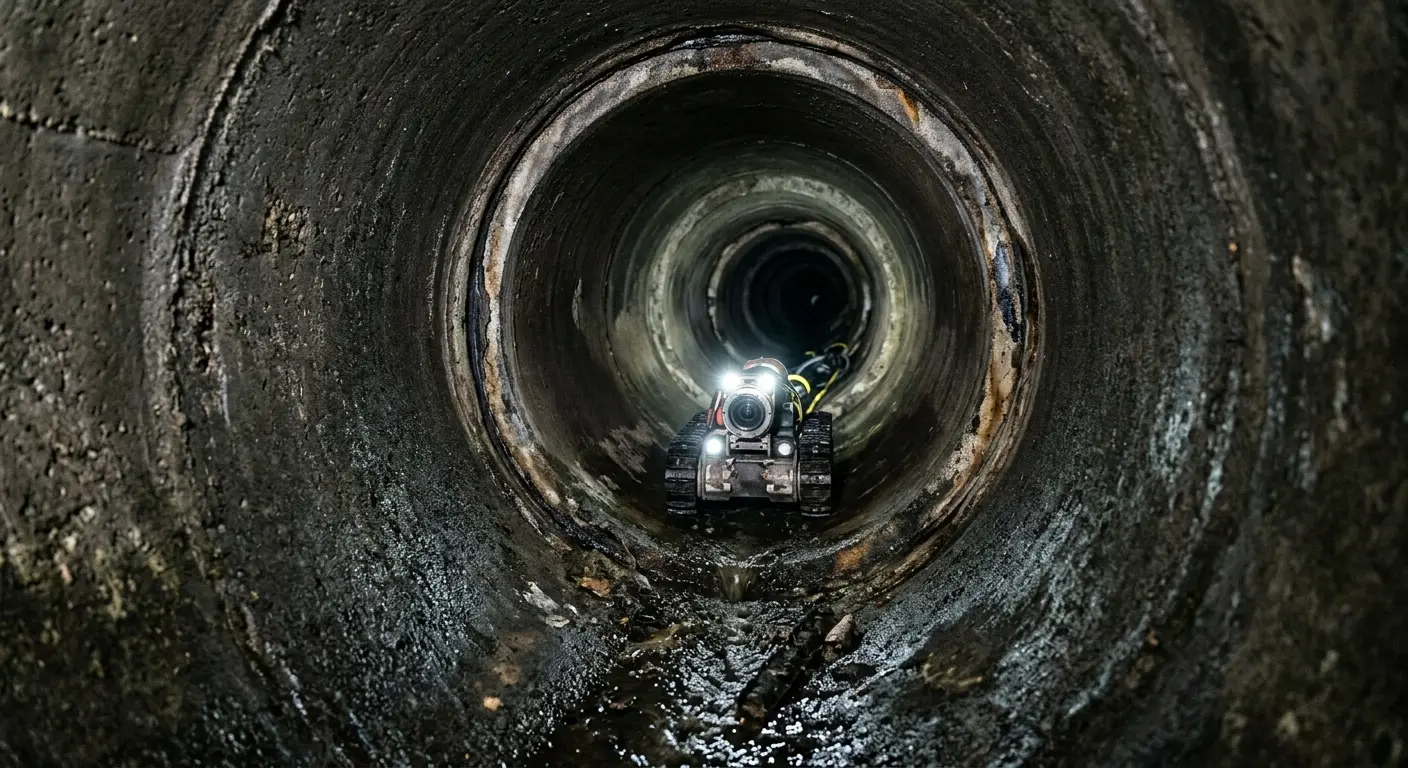 Robotic sewer camera inspecting pipe interior for Sewer Line Cleaning in Robinson